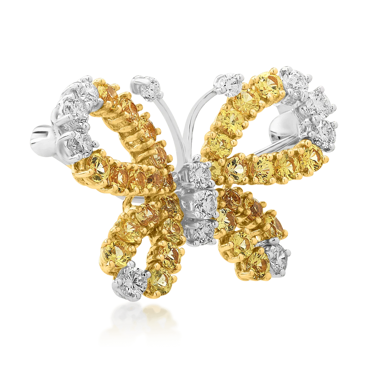 Bross Pillangó 18K-os fehér-sárga aranyból 1,92ct sárga zafírral és 0,68ct gyémánttal