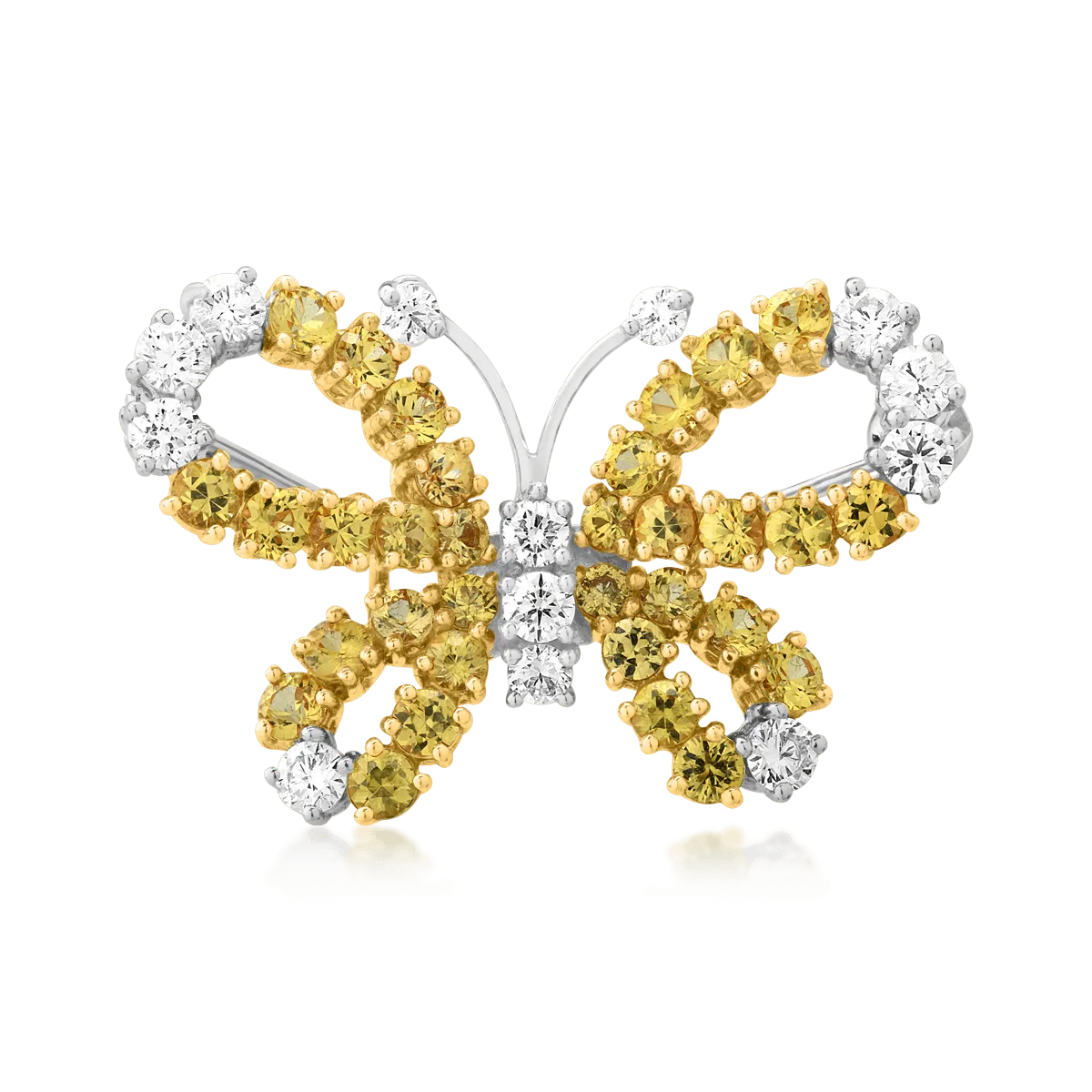 Broszka z 18K białego złota z żółtymi szafirami 1.92ct i brylantami 0.68ct