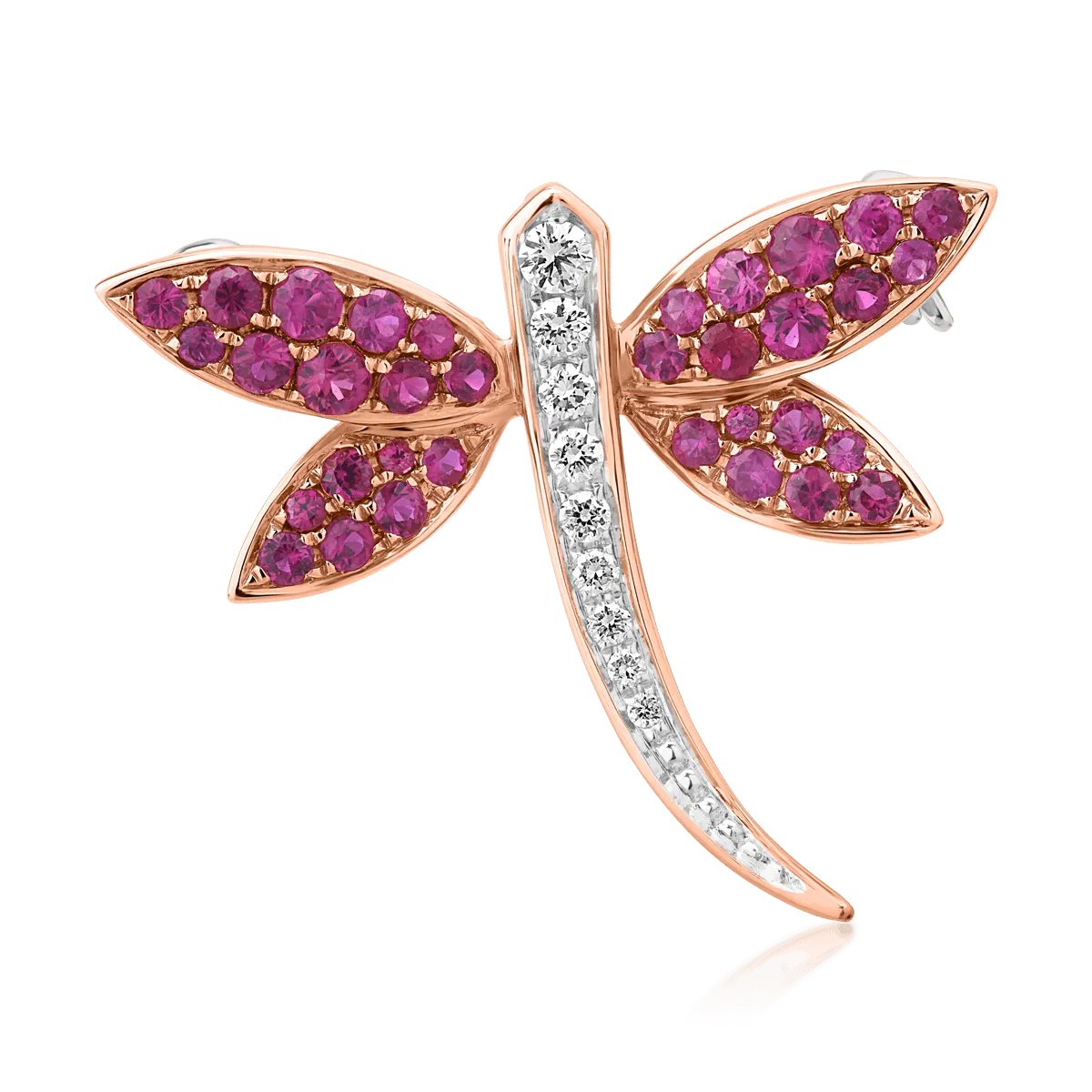 18K white-rose gold brooch with 0.67ct rubies and 0.11ct diamonds