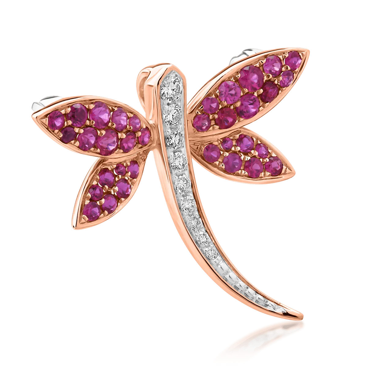 18K white-rose gold brooch with 0.67ct rubies and 0.11ct diamonds