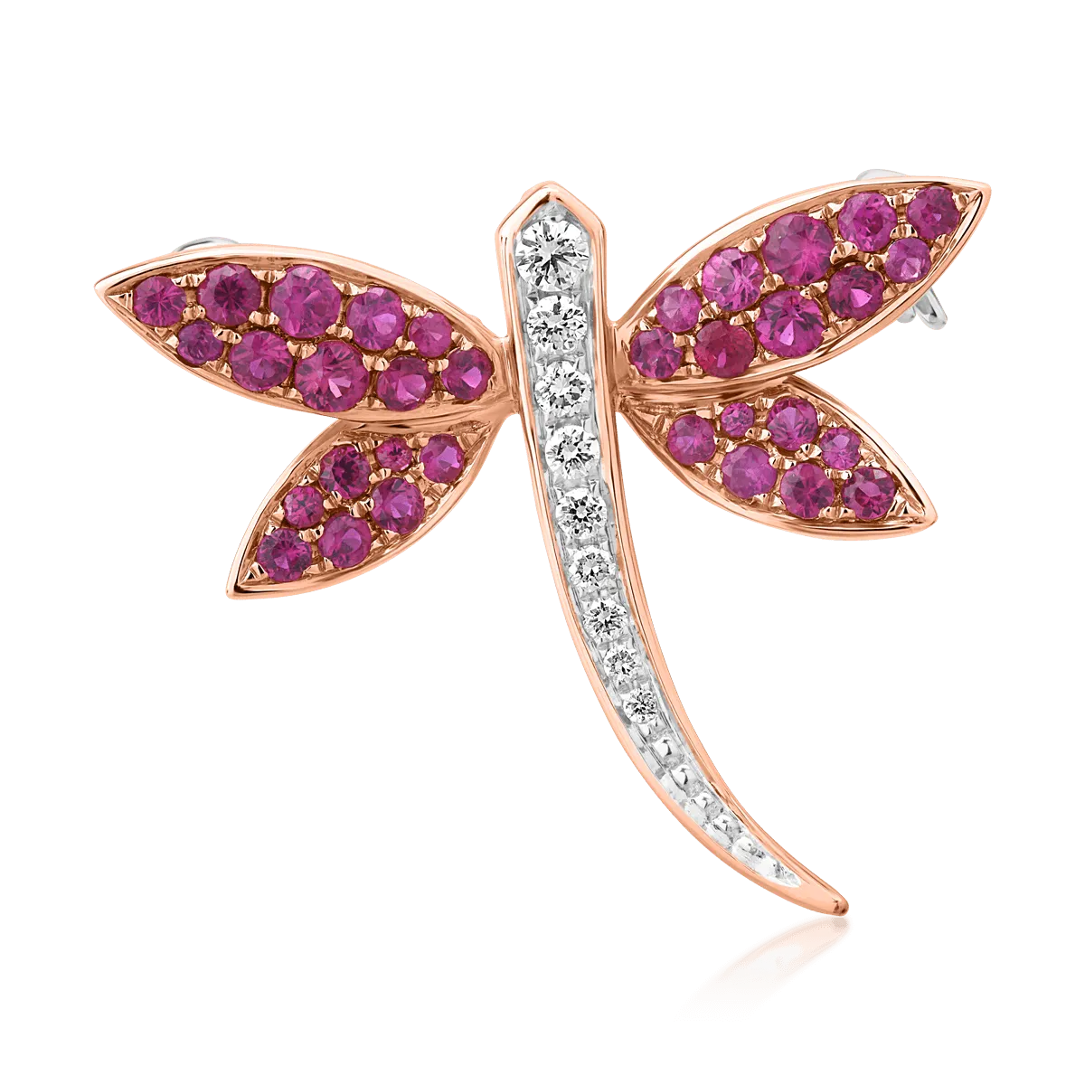 Broszka z 18K różowego złota z 0.67ct rubinami i 0.11ct diamentami