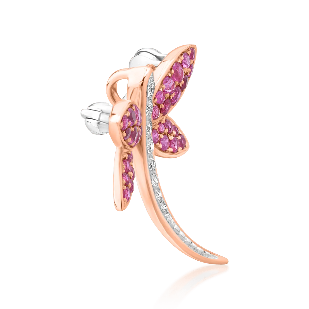 18K white-rose gold brooch with 0.67ct rubies and 0.11ct diamonds