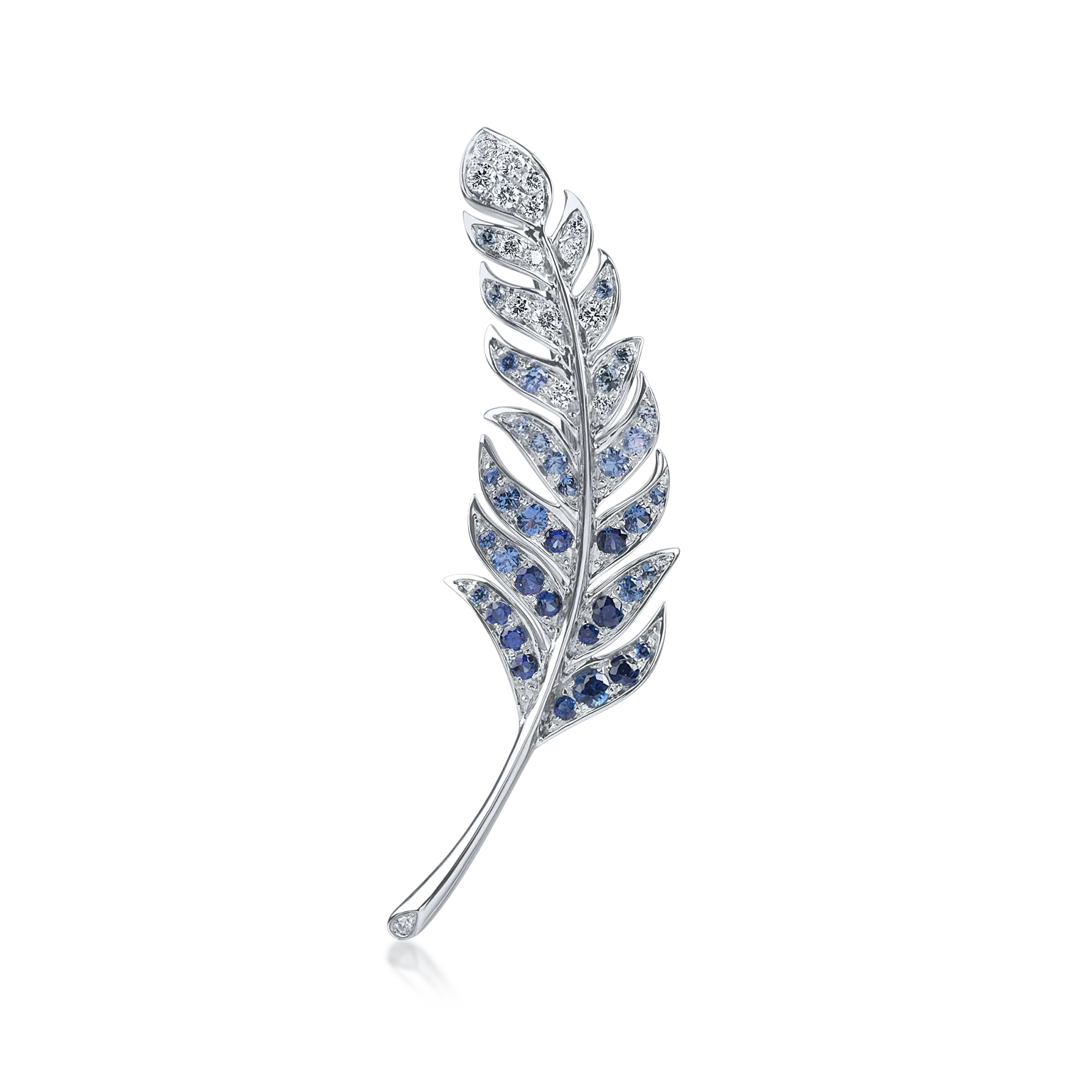 Teilor Brosa pana din aur alb cu diamante de 0.23ct si safire de 0.76ct