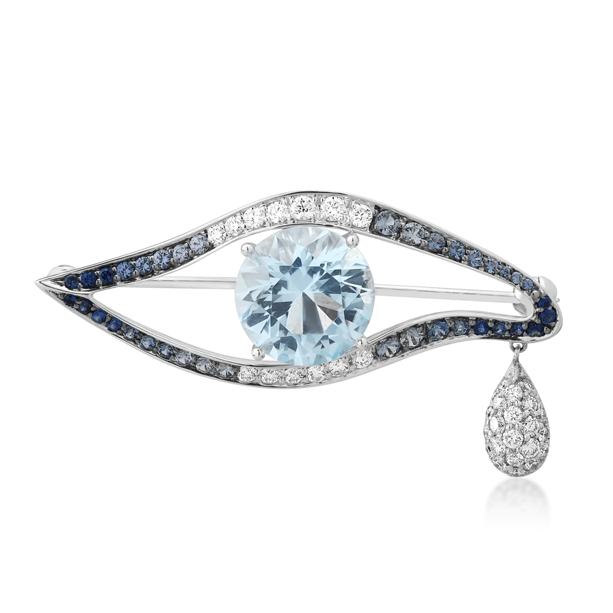 Brosa din aur alb cu pietre pretioase si semipretioase de 5.92ct