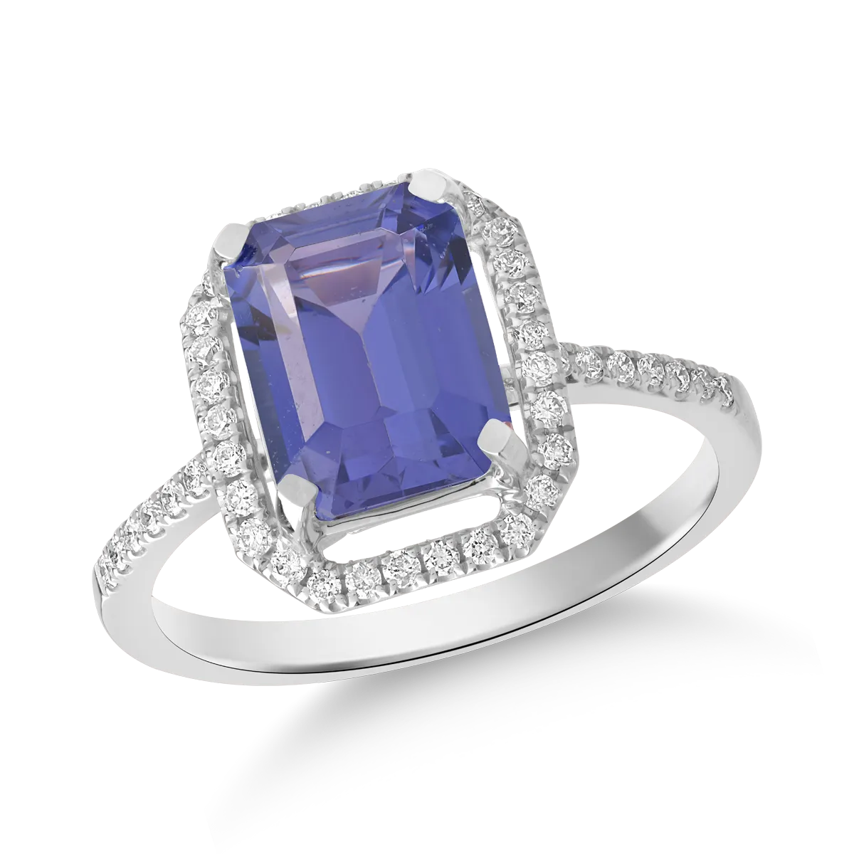 Teilor Inel din aur alb cu tanzanit octogonal de 1.9ct si diamante de 0.2ct