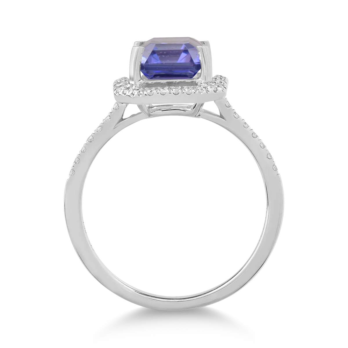 Pierścionek z 18K białego złota z 1.99ct tanzanitem i 0.208ct diamentem