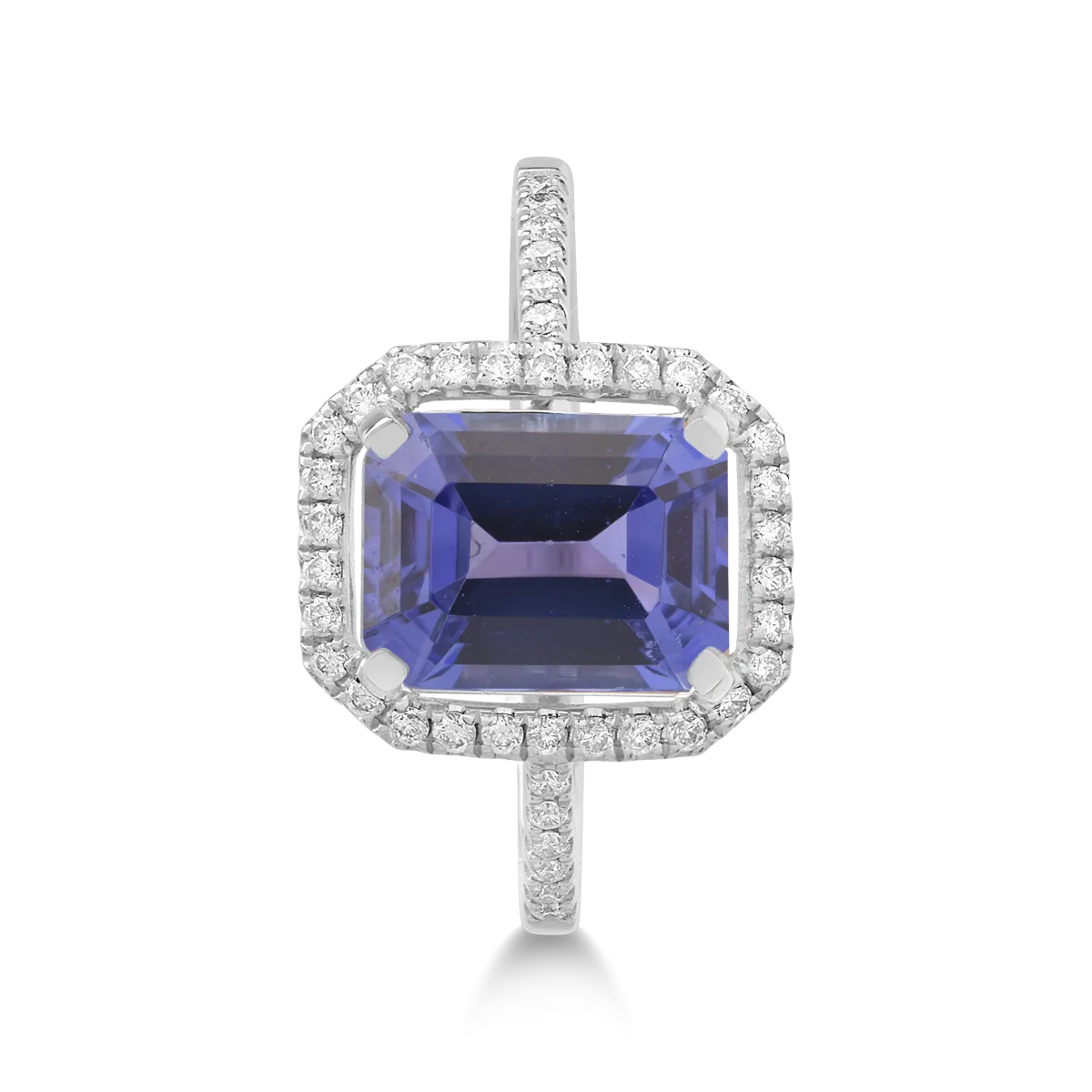 Pierścionek z 18K białego złota z 1.99ct tanzanitem i 0.208ct diamentem