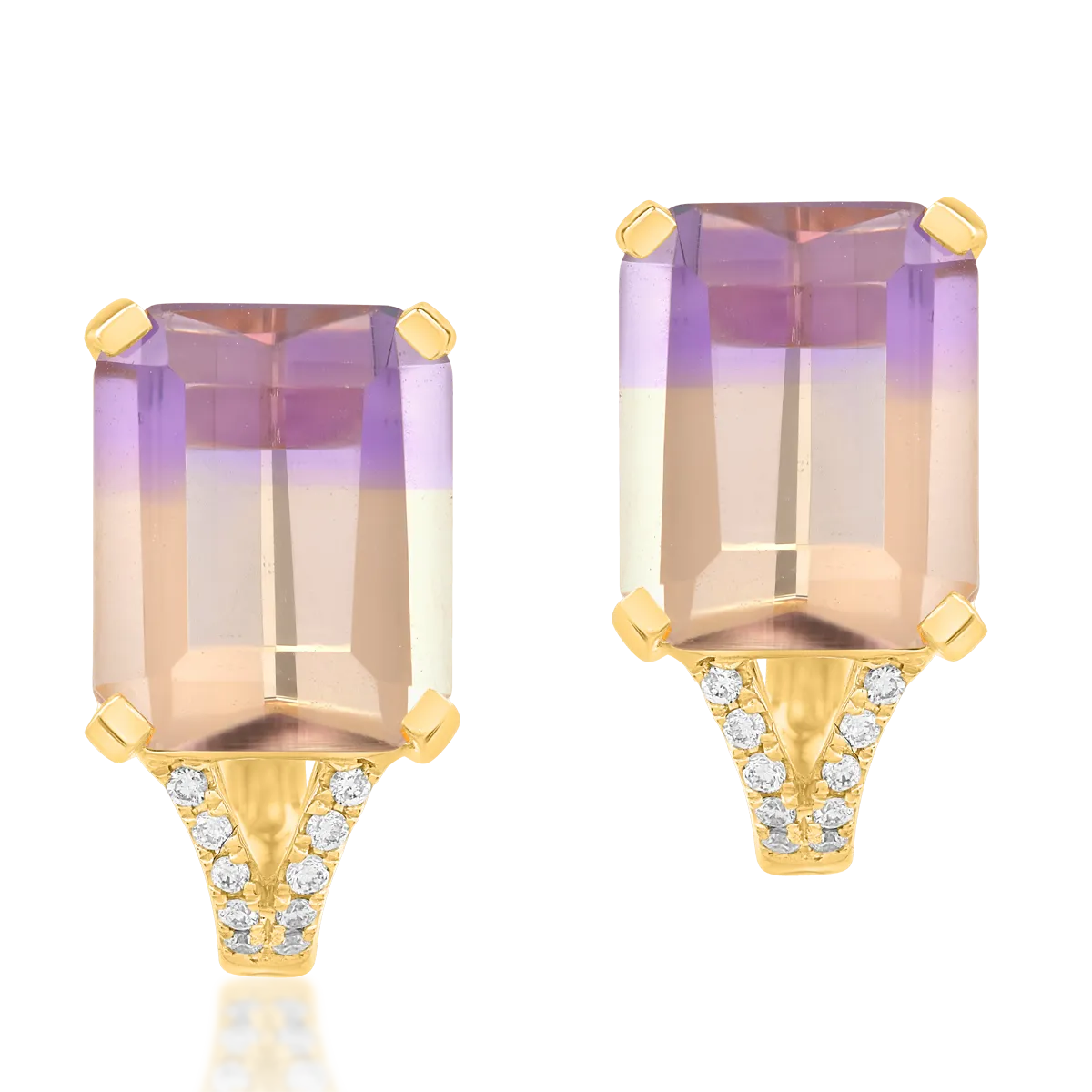 Cercei din aur galben cu ametrine octogonale de 6.29ct si diamante de 0.077ct