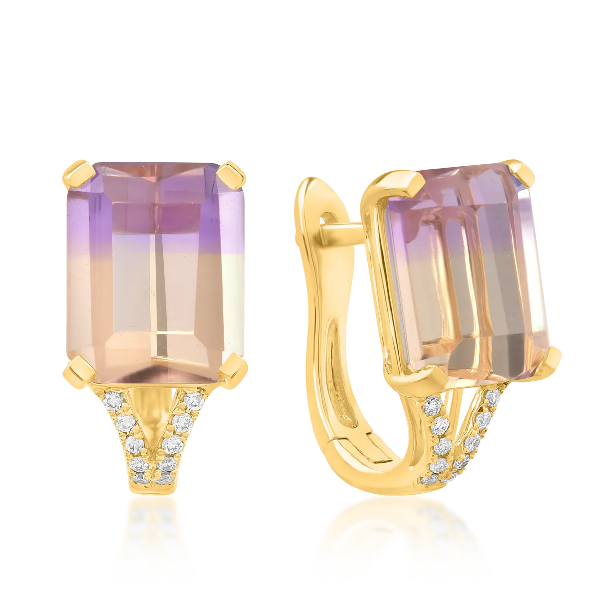 Обеци от 18K жълто злато с 6.29ct аметрини и 0.077ct диаманти