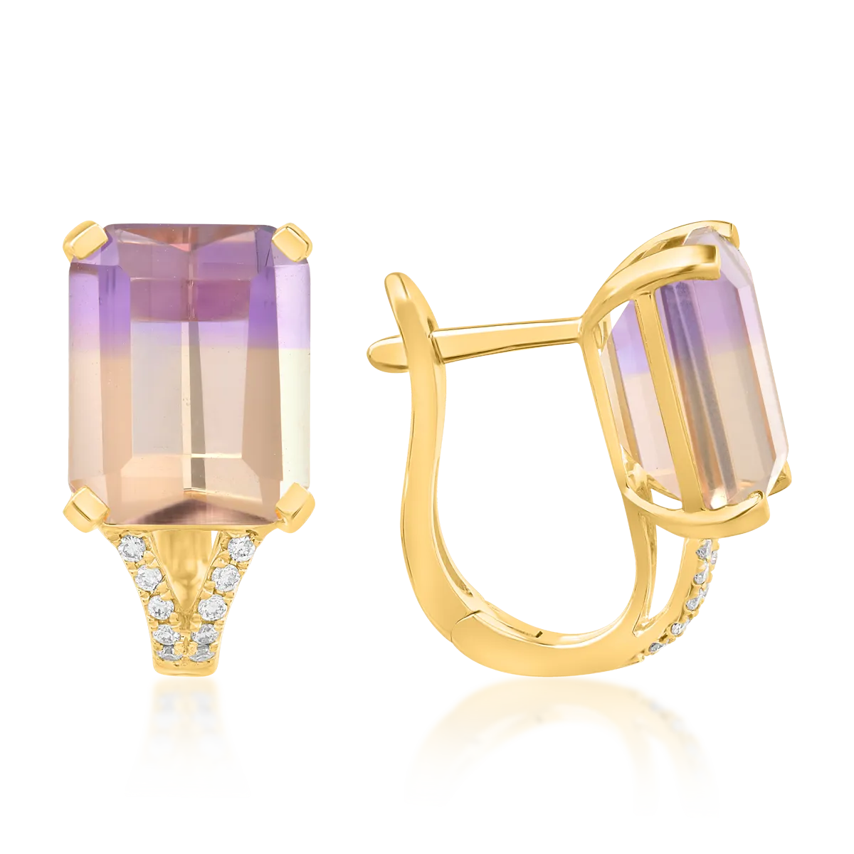 Обеци от 18K жълто злато с 6.29ct аметрини и 0.077ct диаманти