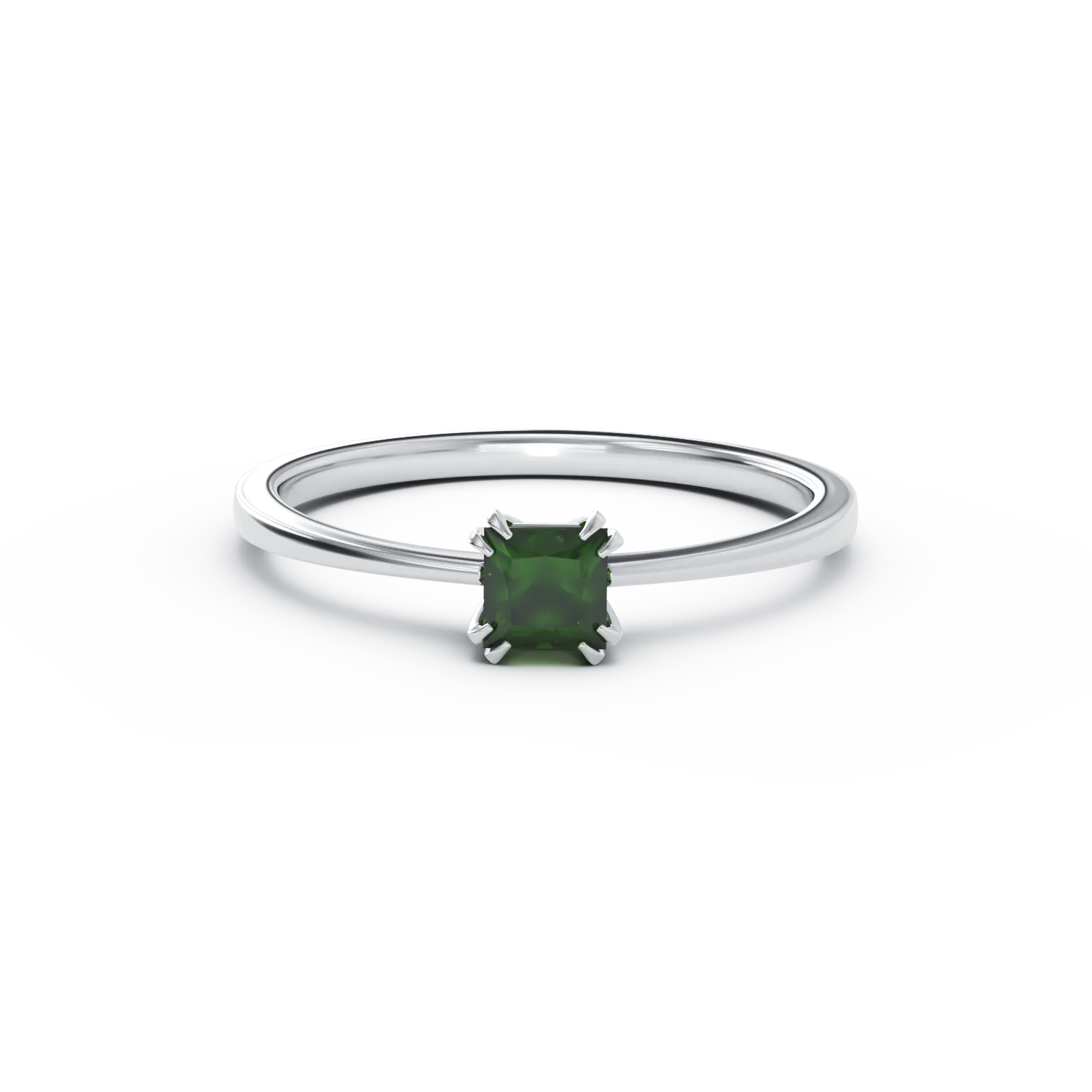 Inel de logodna din aur alb de 18K cu turmalina verde de 0.35ct