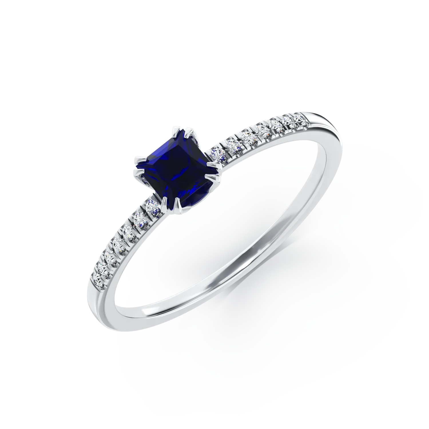 Годежен пръстен от 18K бяло злато с 0.32ct иолит и 0.06ct диаманти