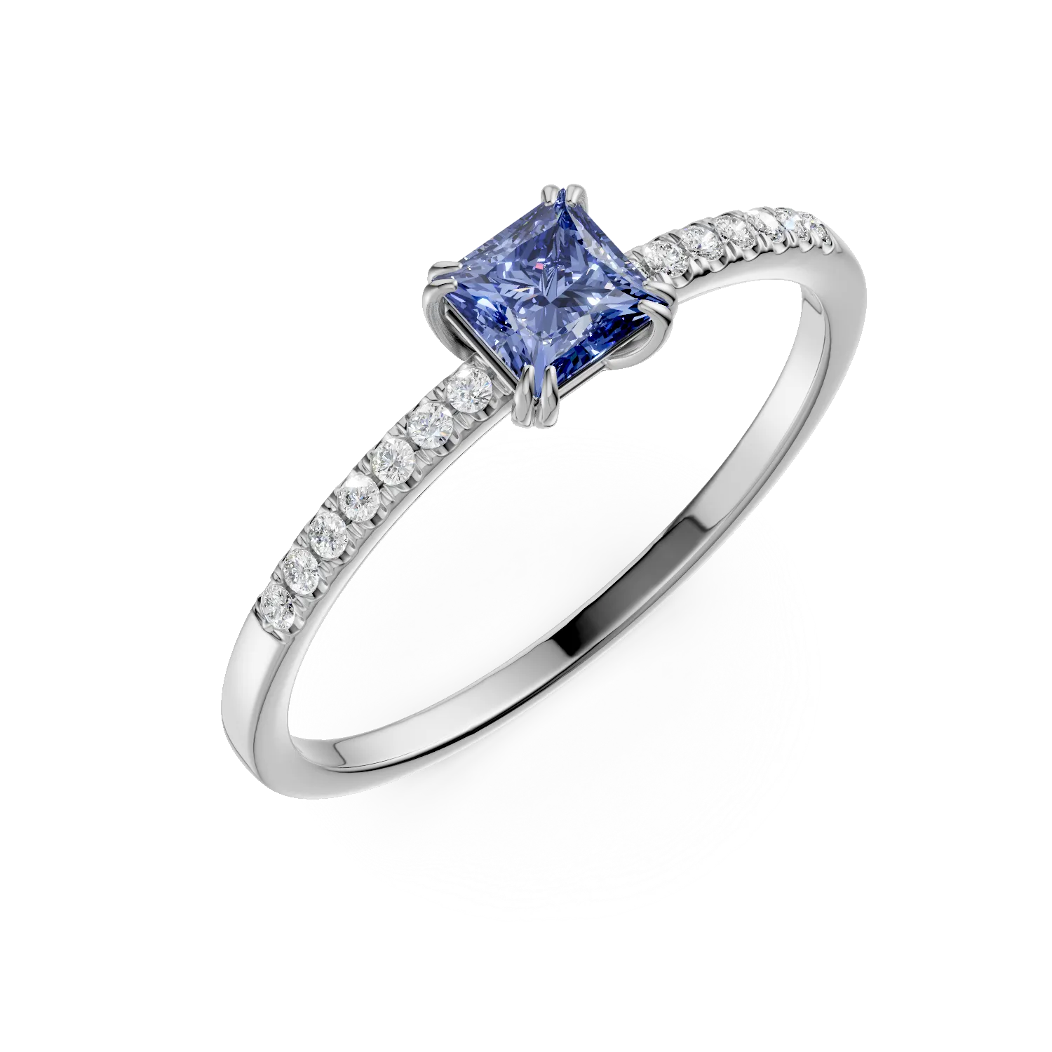 18K white gold engagement ring with 0.32ct iolite and 0.06ct diamonds