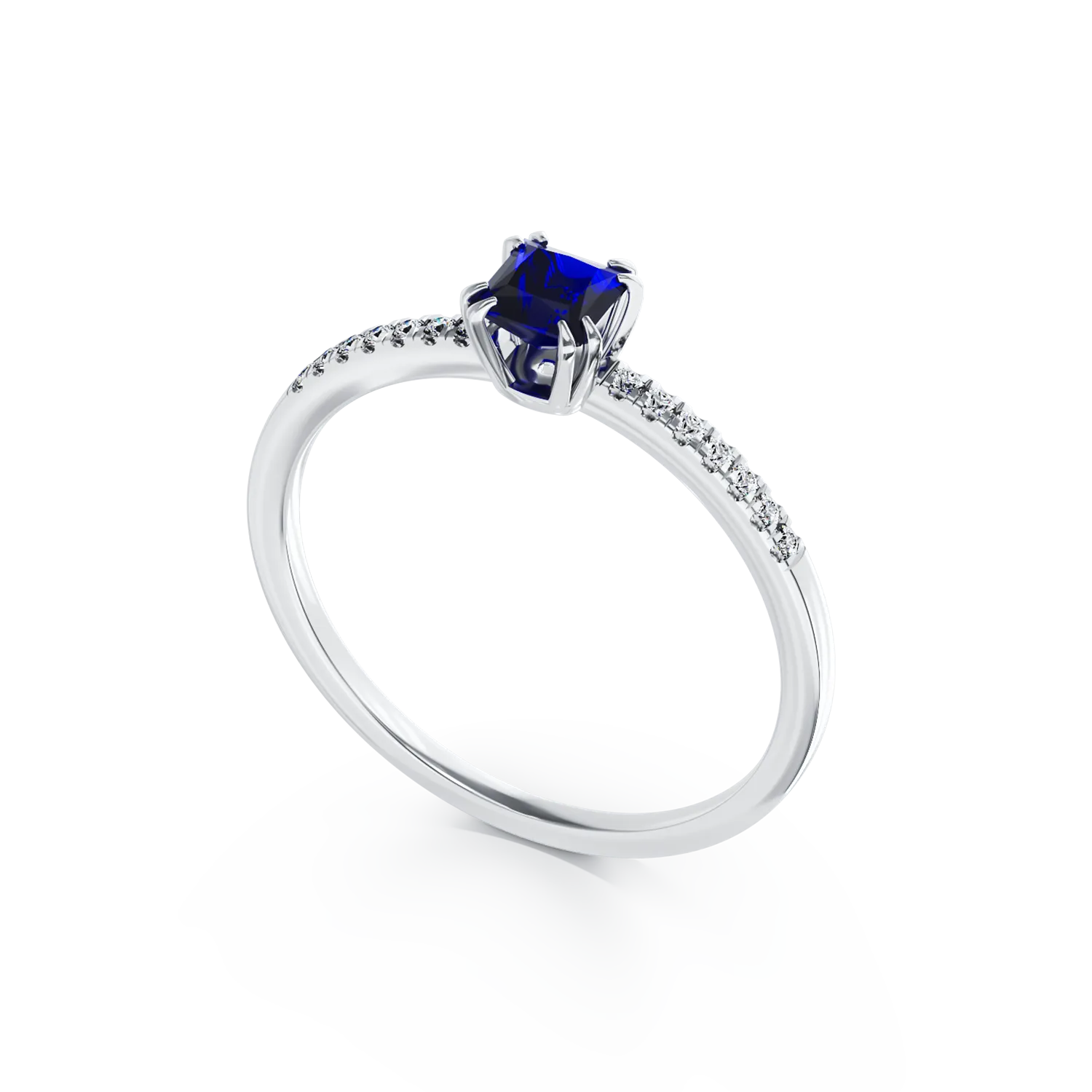 18 karátos fehérarany eljegyzési gyűrű 0.32 karátos iolittal és 0.06 karos gyémántokkal