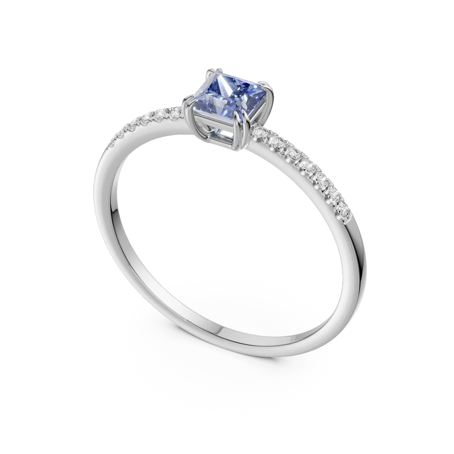 Inel de logodna din aur alb de 18K cu iolit de 0.32ct si diamante de 0.06ct