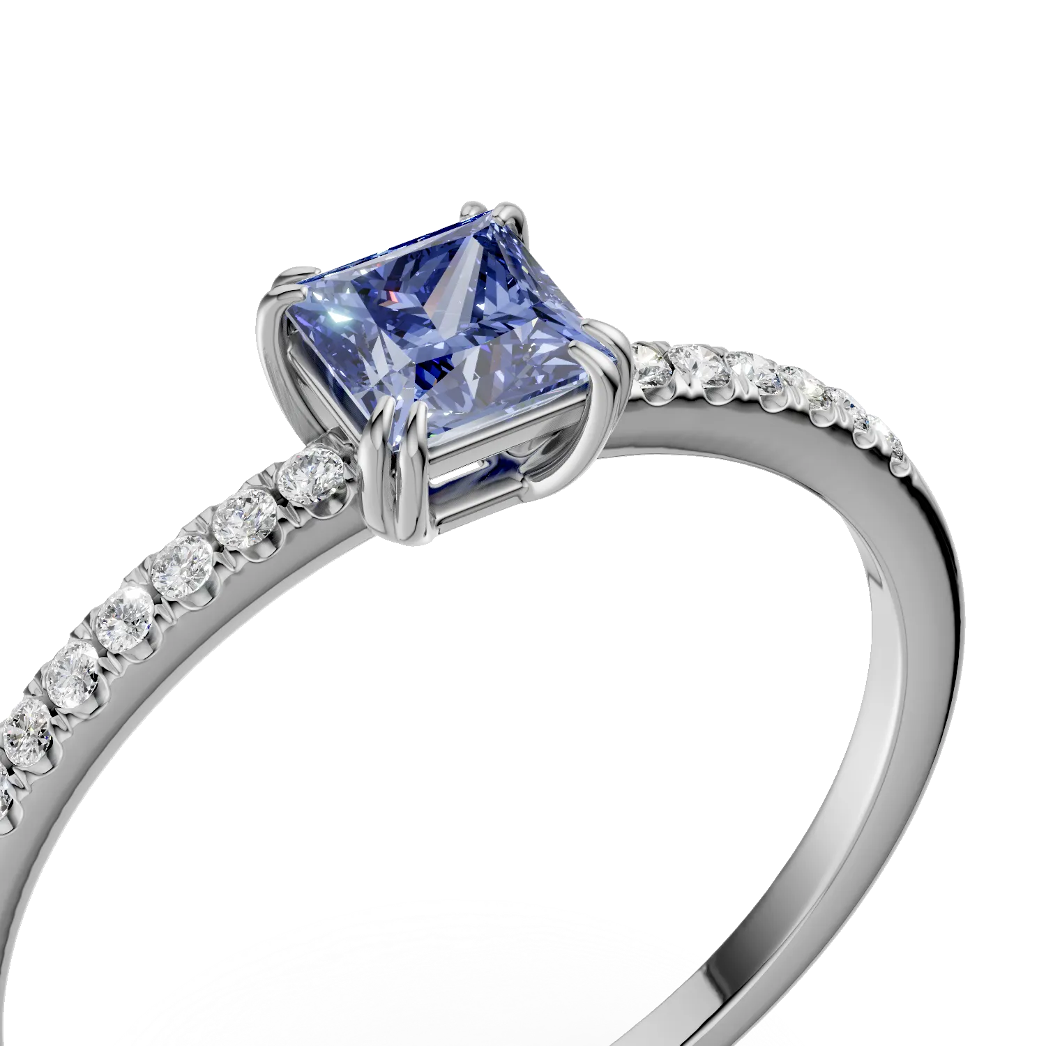 Inel de logodna din aur alb de 18K cu iolit de 0.32ct si diamante de 0.06ct