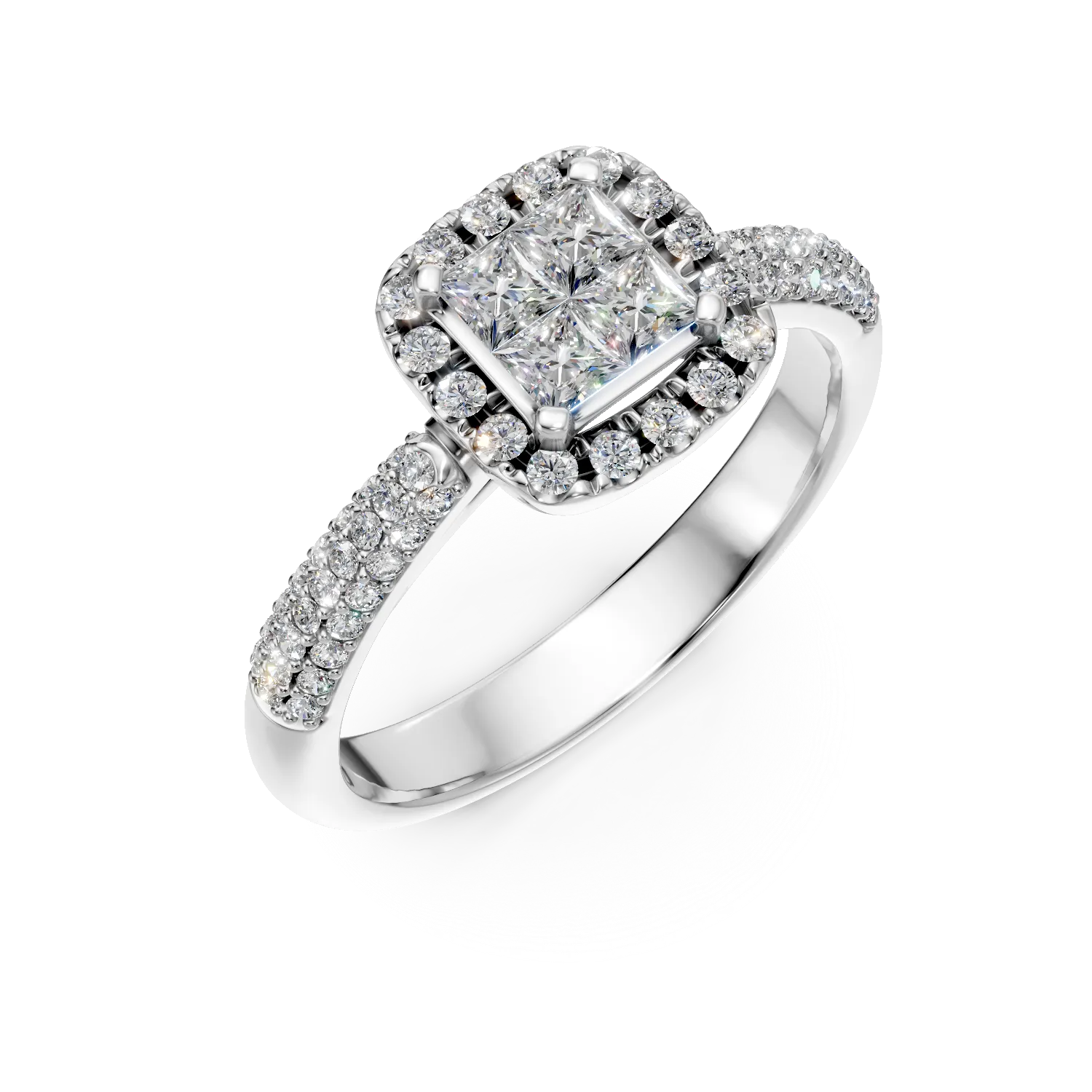 Teilor Inel de logodna din aur alb cu diamante princess si rotunde de 0.5ct