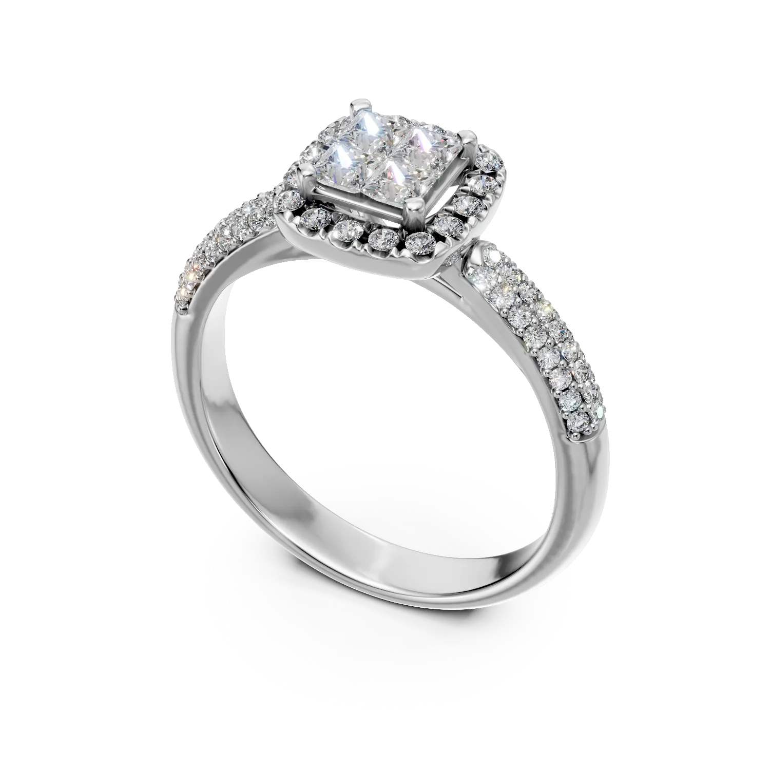 Inel de logodna din aur alb cu diamante princess si rotunde de 0.5ct - imagine 2