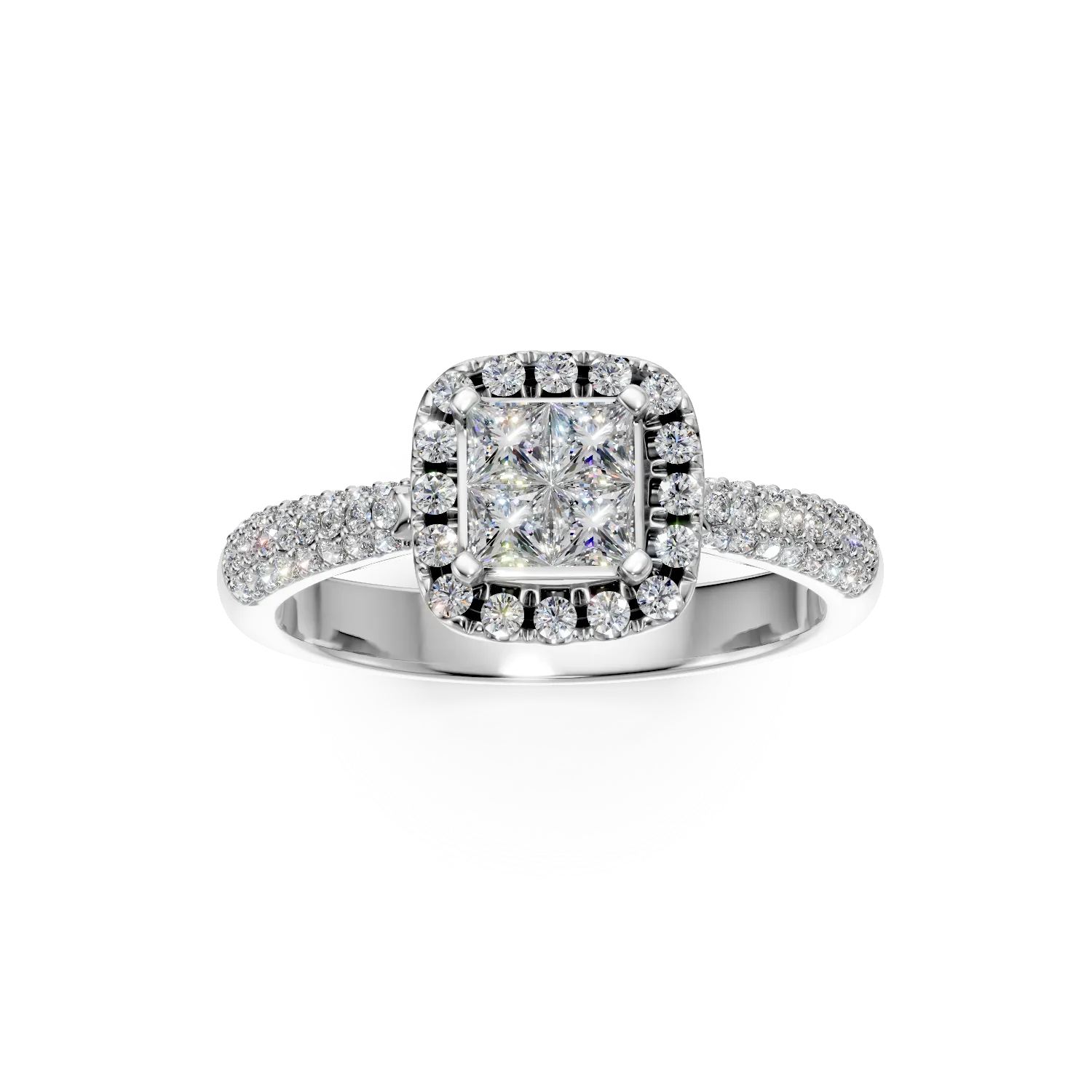 Inel de logodna din aur alb cu diamante princess si rotunde de 0.5ct - imagine 3