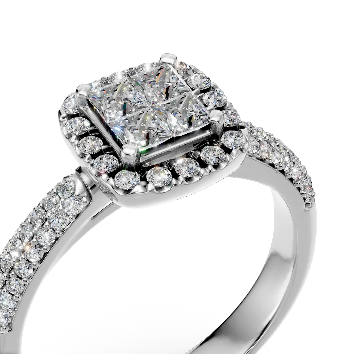Inel de logodna din aur alb cu diamante princess si rotunde de 0.5ct - imagine 4