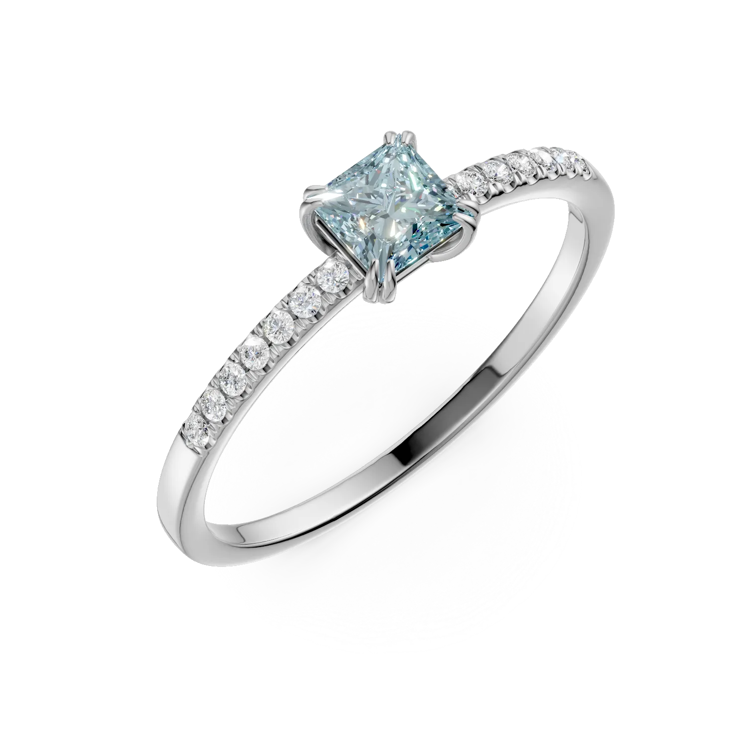Годежен пръстен от 18K бяло злато с 0.26ct аквамарин и 0.06ct диаманти