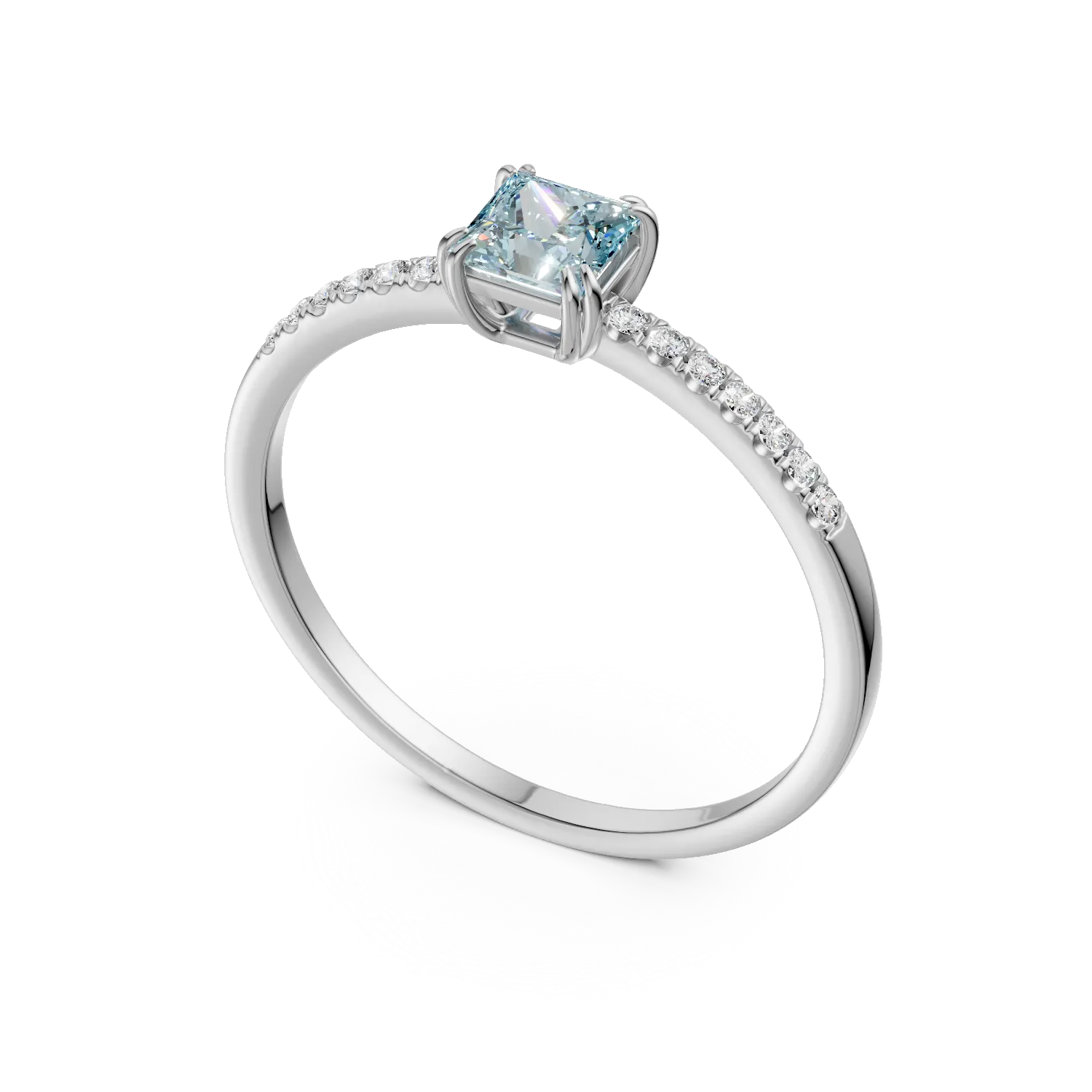Годежен пръстен от 18K бяло злато с 0.26ct аквамарин и 0.06ct диаманти