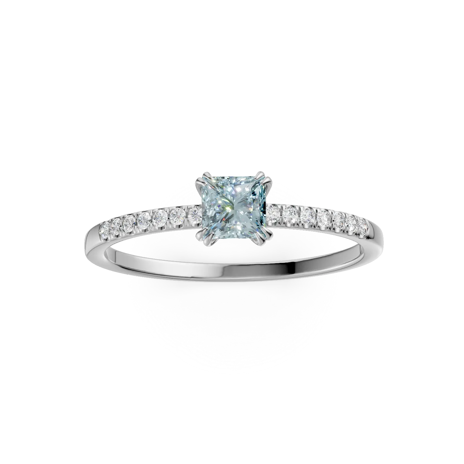 Годежен пръстен от 18K бяло злато с 0.26ct аквамарин и 0.06ct диаманти