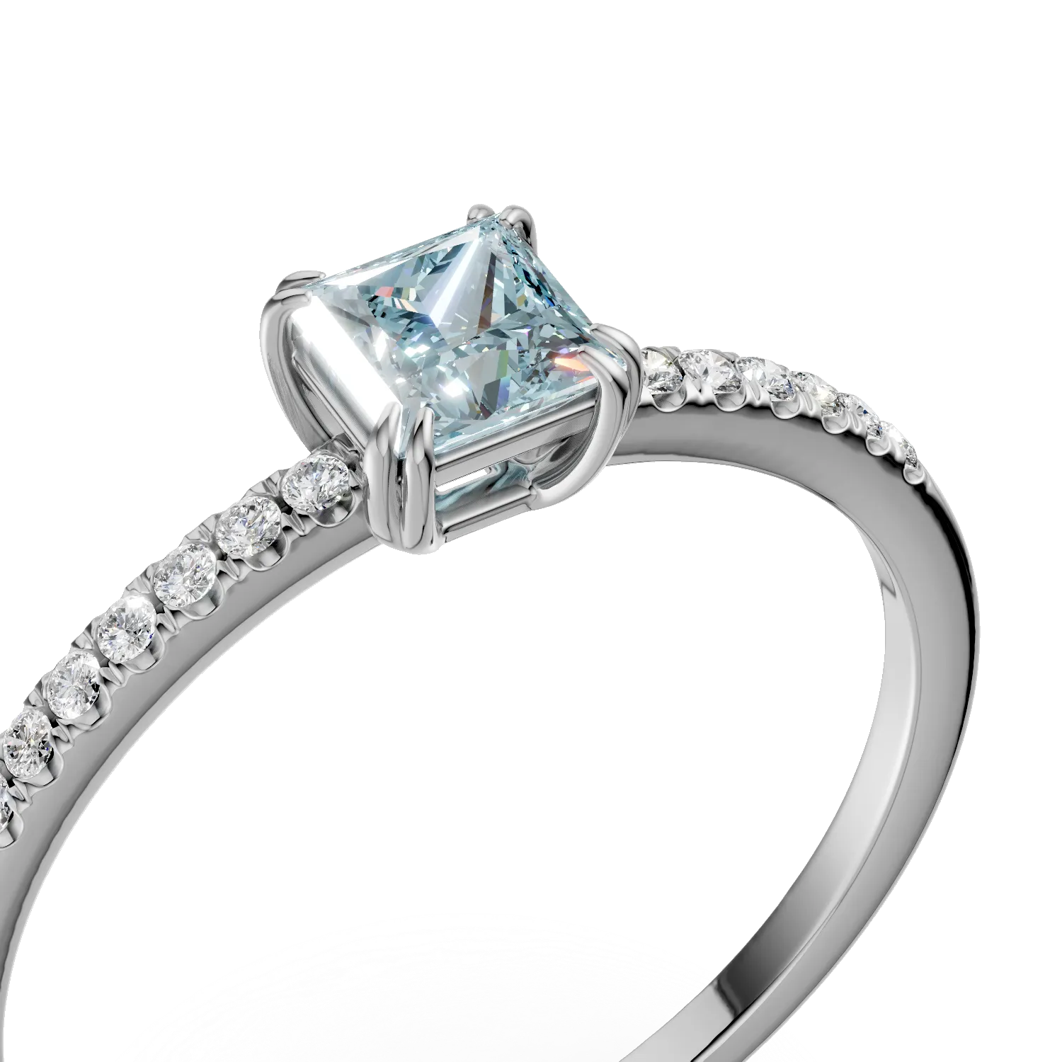 Годежен пръстен от 18K бяло злато с 0.26ct аквамарин и 0.06ct диаманти