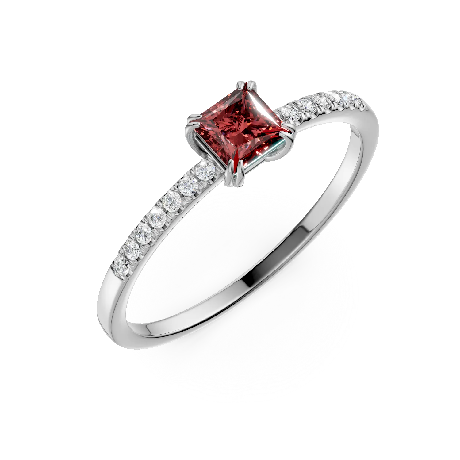 Teilor Inel de logodna din aur alb cu turmalina multicolora princess de 0.39ct si diamante de 0.06ct