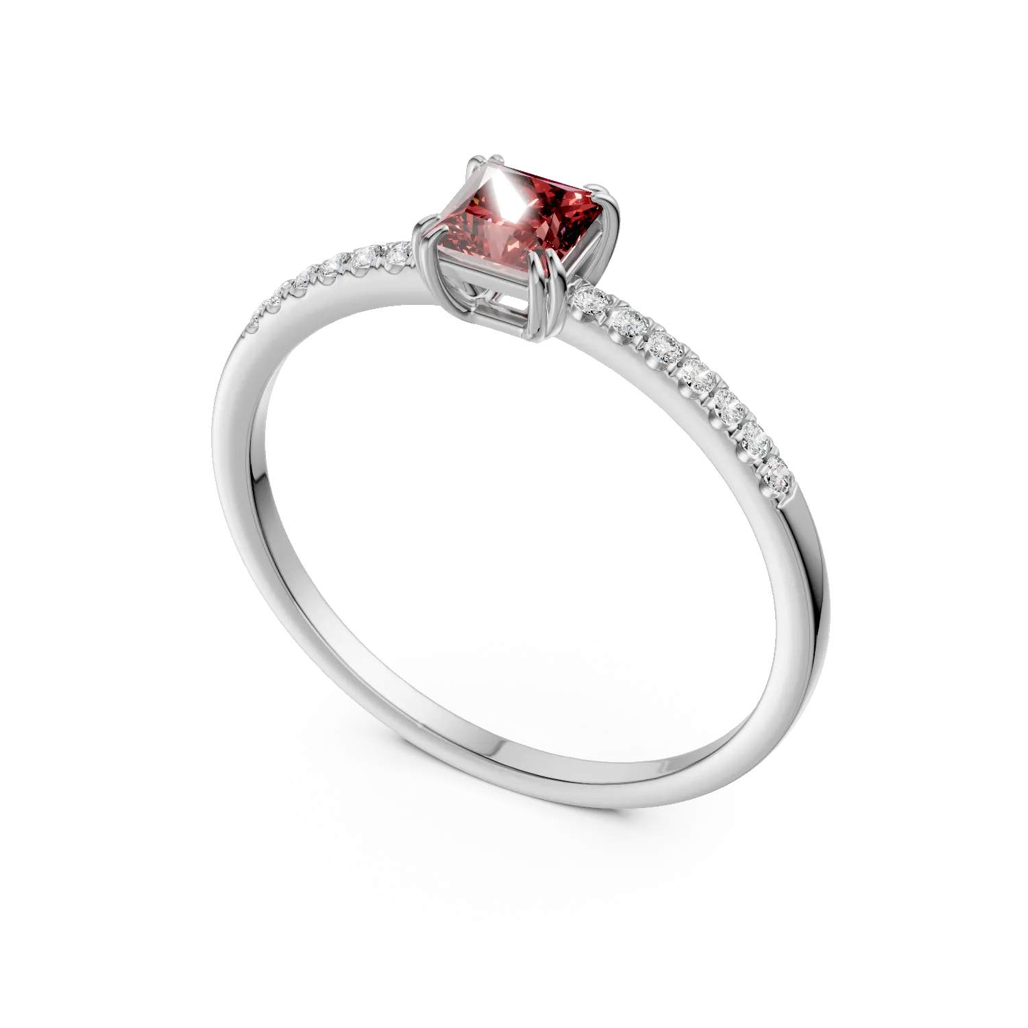 Inel de logodna din aur alb de 18K cu turmalina multicolor de 0.39ct si diamante de 0.06ct
