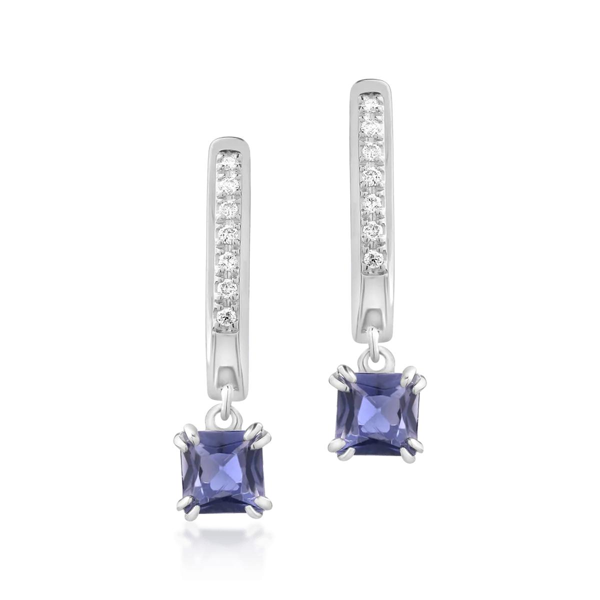 Teilor Cercei din aur alb cu iolite princess de 0.55ct si diamante de 0.06ct