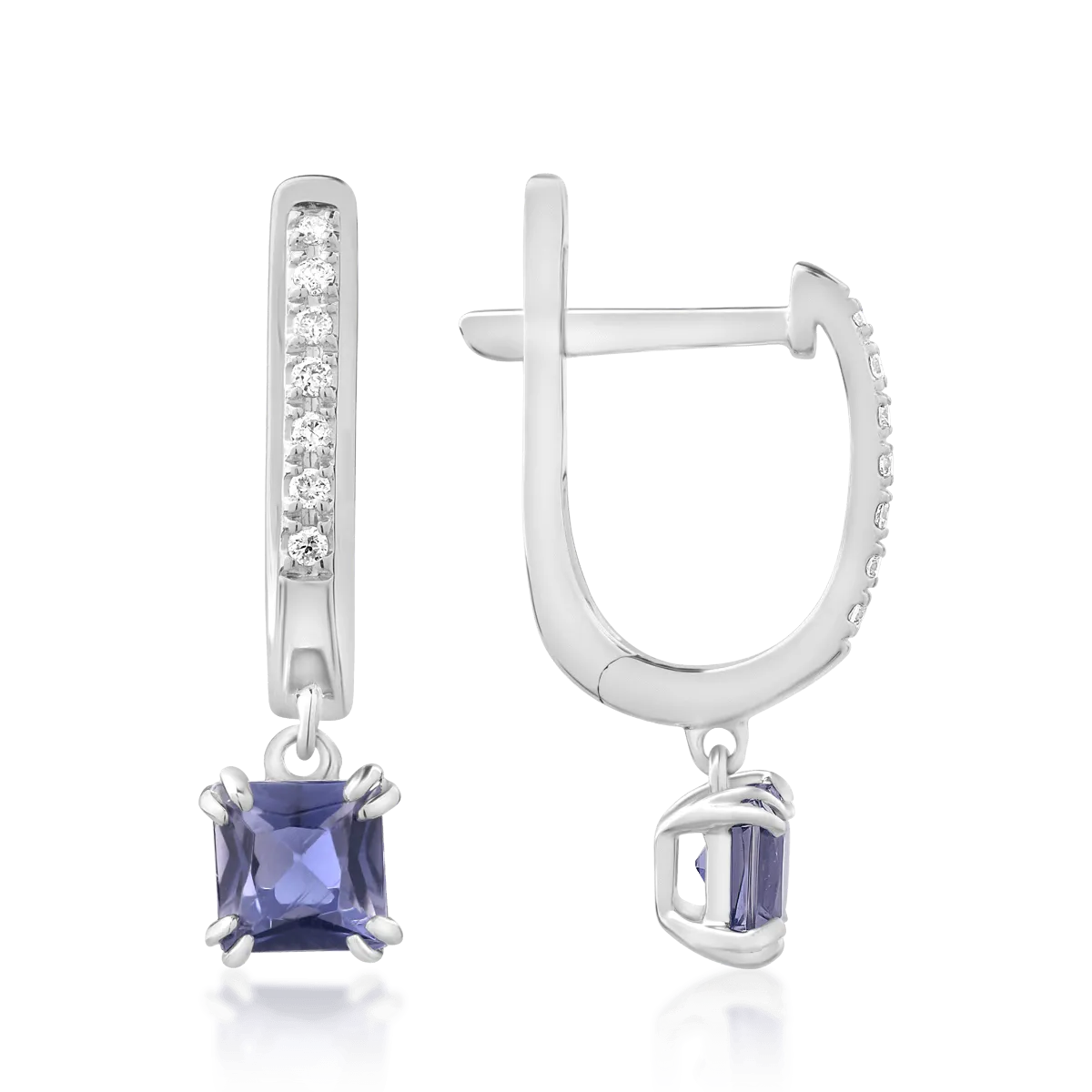 18k fehér arany fülbevaló 0,55ct-os izites és gyémánt 0,06ct