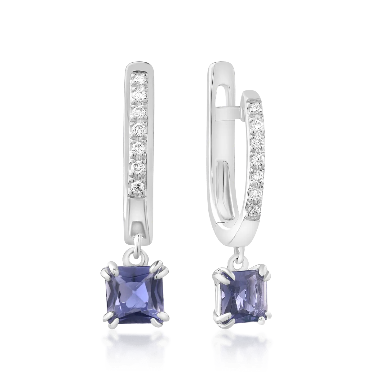 Cercei din aur alb de 18K cu iolite de 0.55ct si diamante de 0.06ct