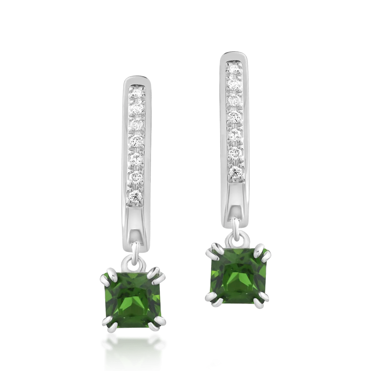 Teilor Cercei din aur alb cu cromdiopsid princess de 0.76ct si diamante de 0.05ct
