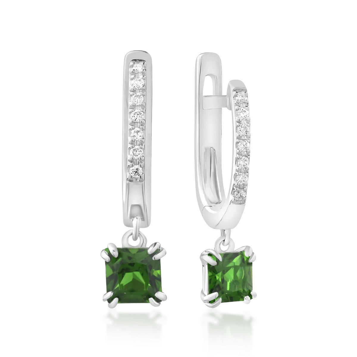 Teilor Cercei din aur alb cu cromdiopsid princess de 0.76ct si diamante de 0.05ct