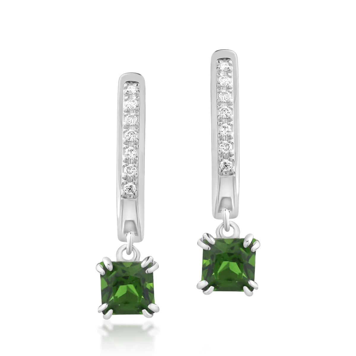 18K white gold earrings with chrome diopside of 0.76ct and diamonds of 0.05ct