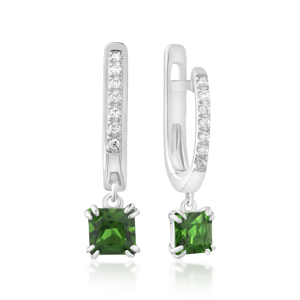 18K white gold earrings with chrome diopside of 0.76ct and diamonds of 0.05ct