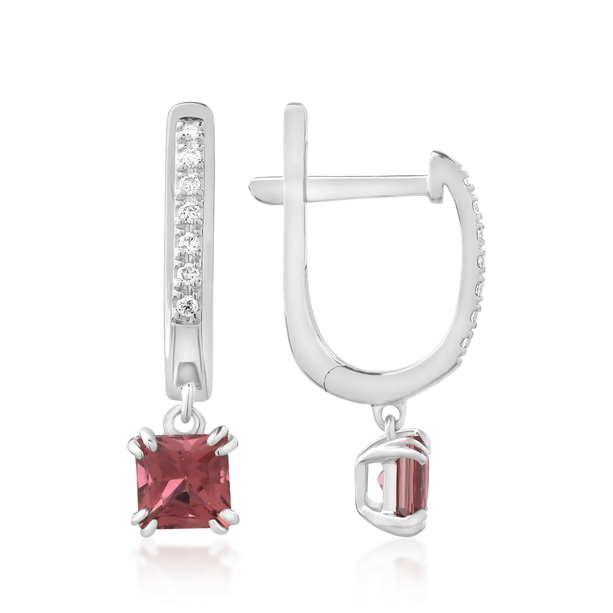 18K white gold earrings with coloured tourmalines of 0.79ct and diamonds of 0.06ct