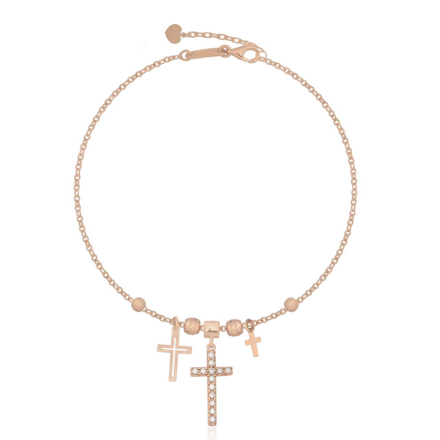 Bratara cu cruciulite din aur roz de 14K