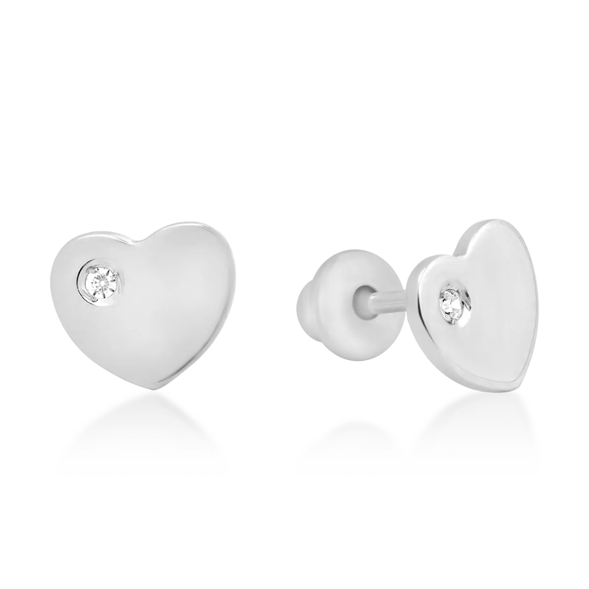 14K white gold hearts children earrings