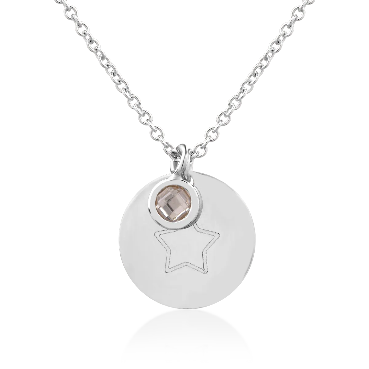 14K white gold penny pendant and charm necklace
