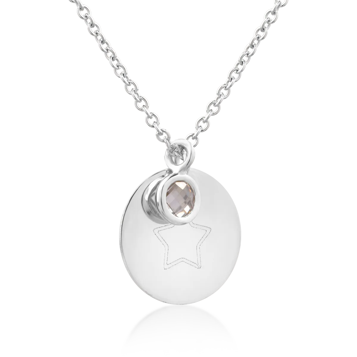 14K white gold penny pendant and charm necklace