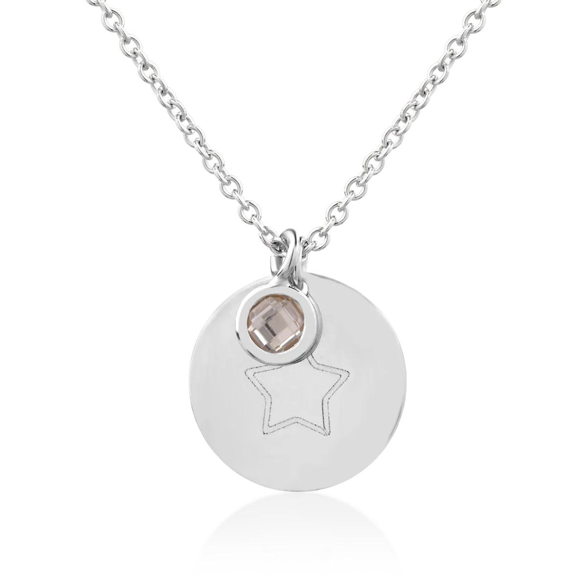 Lant cu pandantiv banut si charm din aur alb de 14K-103677