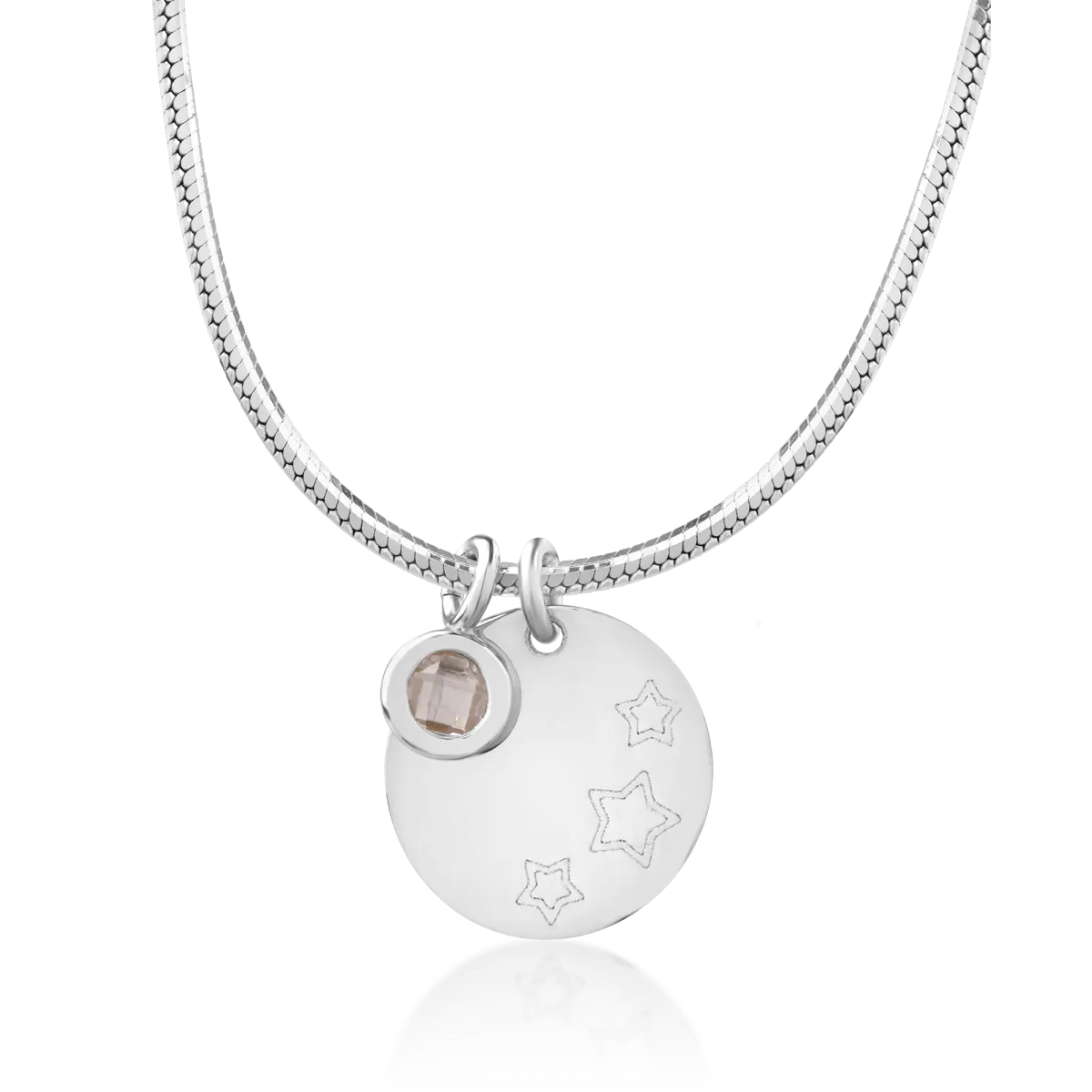 14K white gold penny pendant and charm necklace