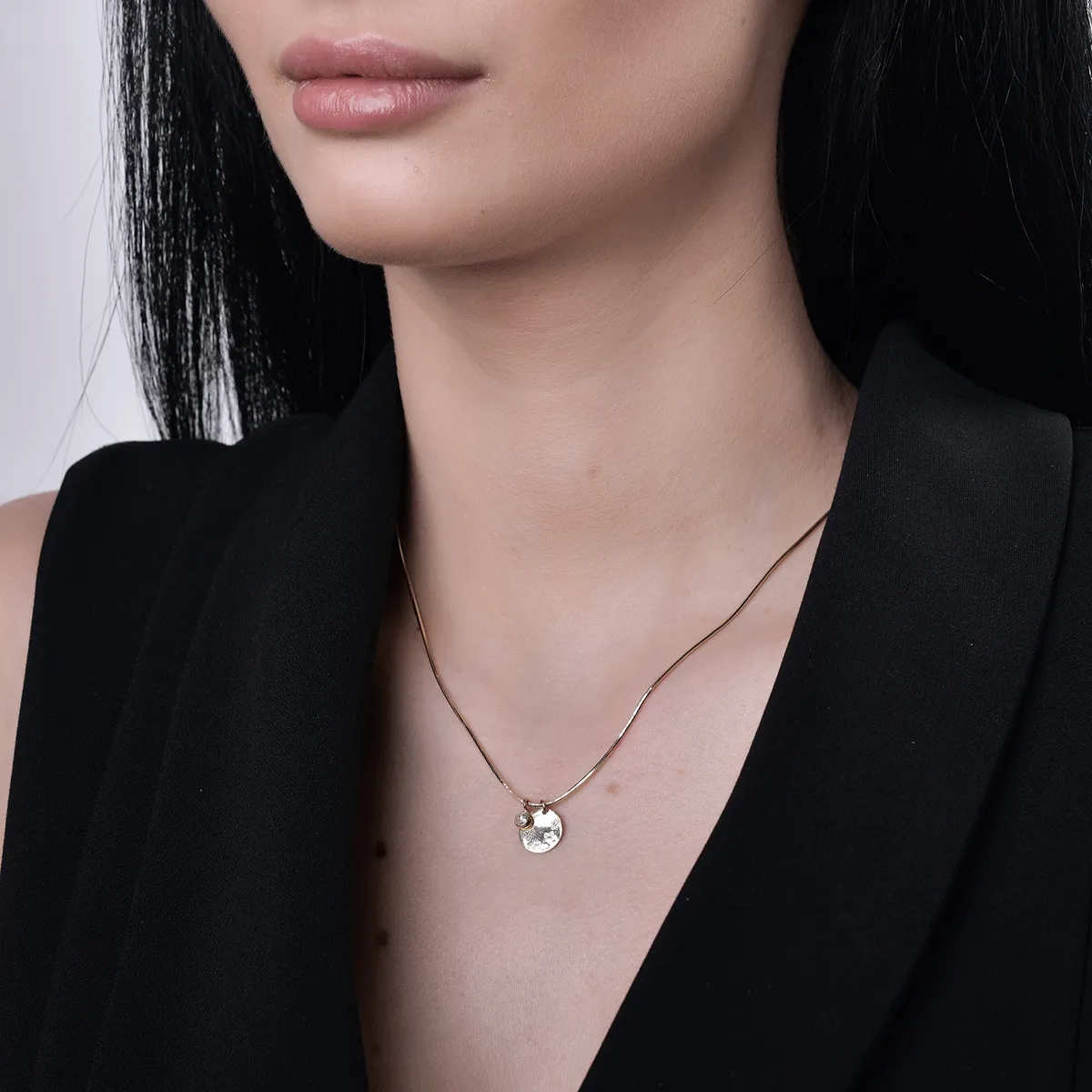 14K yellow gold penny pendant and charm necklace