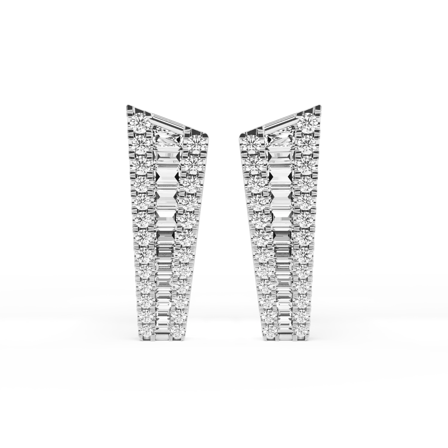 Cercei din aur alb cu diamante baguette si rotunde de 0.84ct