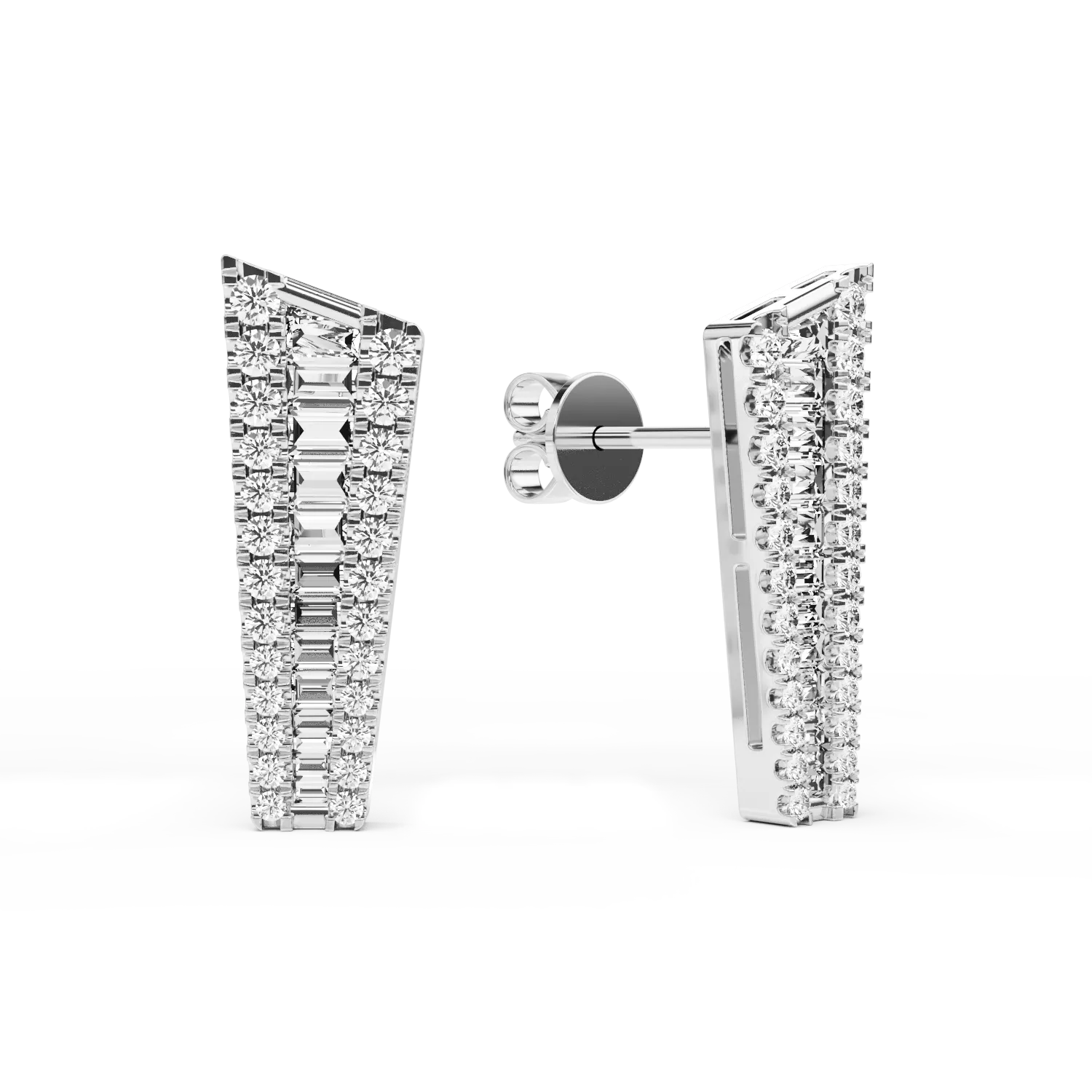 Teilor Cercei din aur alb cu diamante baguette si rotunde de 0.84ct