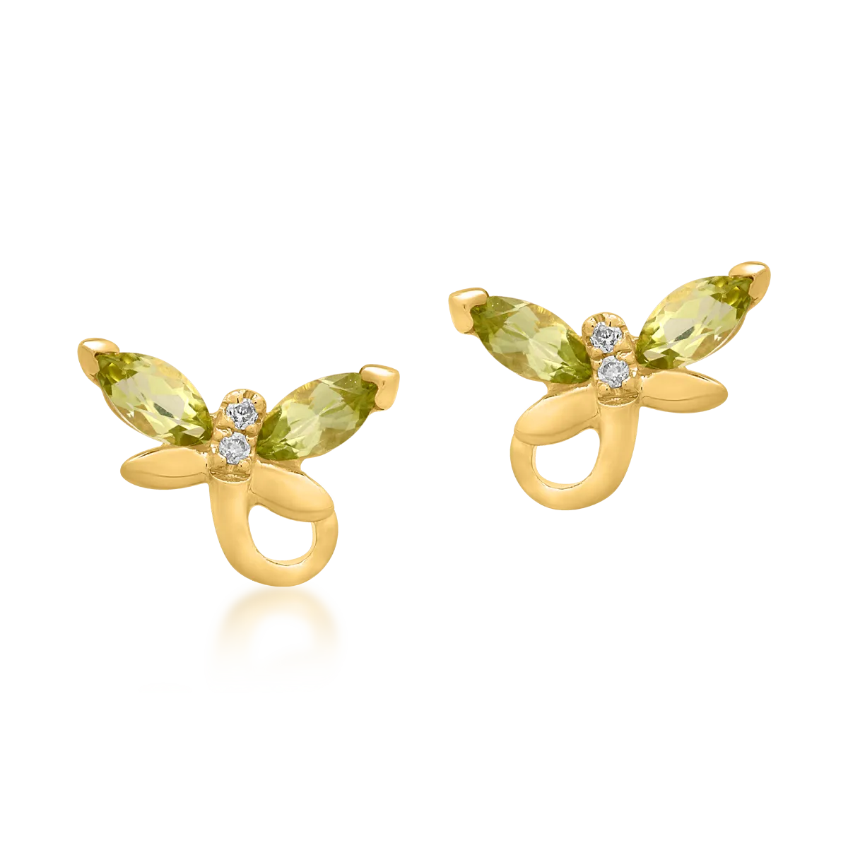 Cercei pentru copii fluturasi din aur galben de 14K cu peridot de 0.35ct si diamante de 0.010ct - 1 | YEO