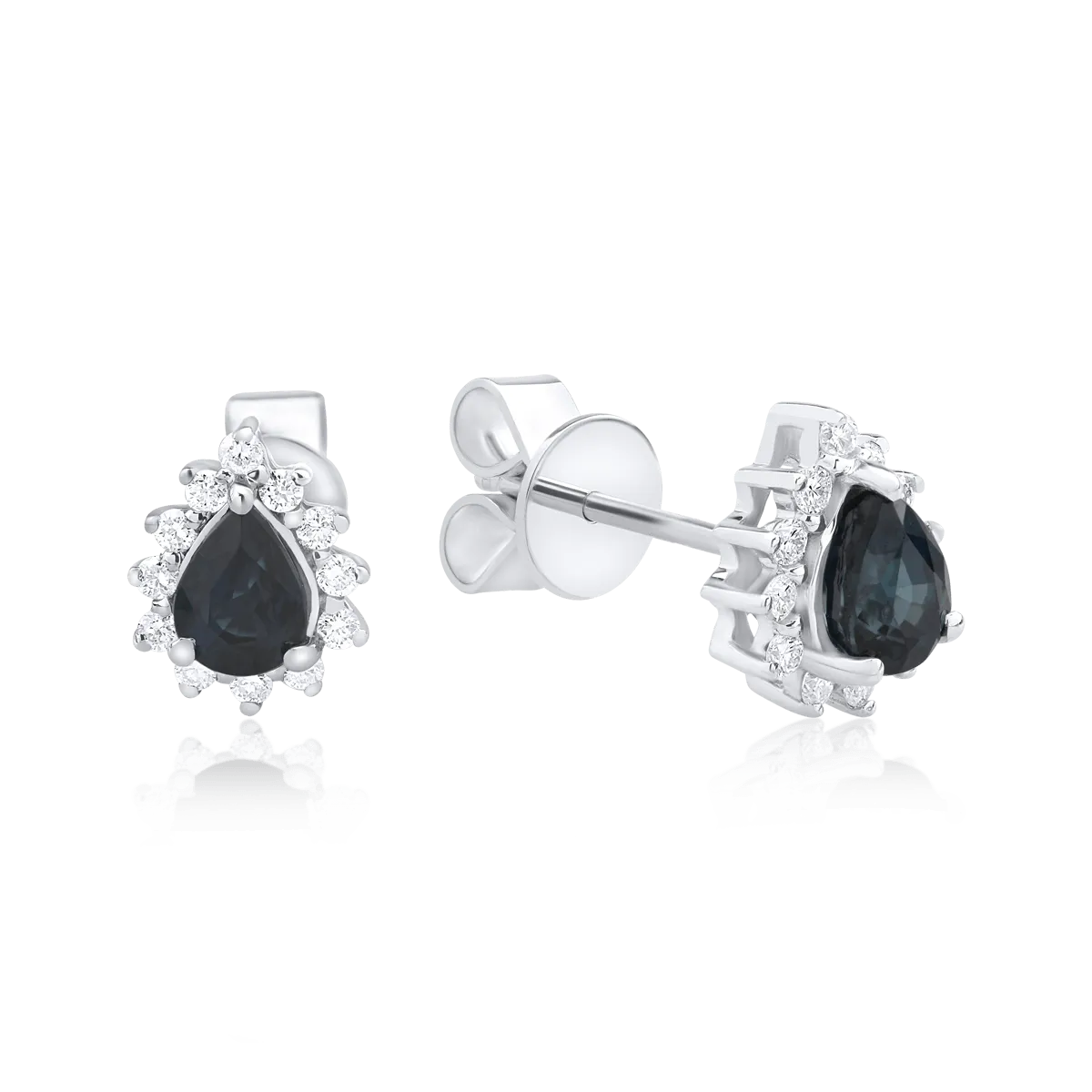 Cercei din aur alb de 18K cu safire de 0.573ct si diamante de 0.159ct