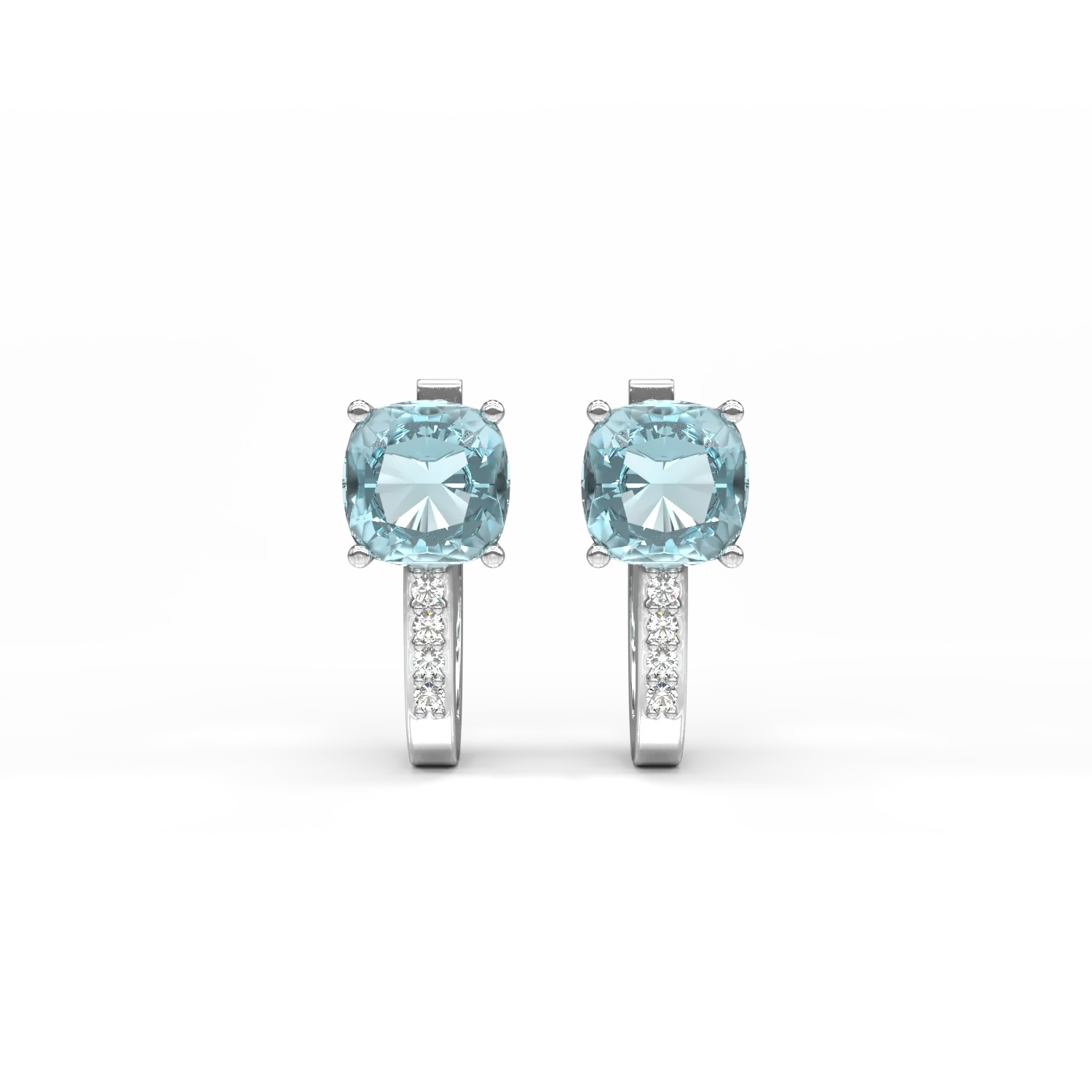 14K white gold earrings with swiss blue topazes of 1.417ct and diamonds of 0.023ct